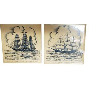 Vintage Screencraft Clipper Ship Tile Trivet Set Hippogriffe Revenue 6"x6"